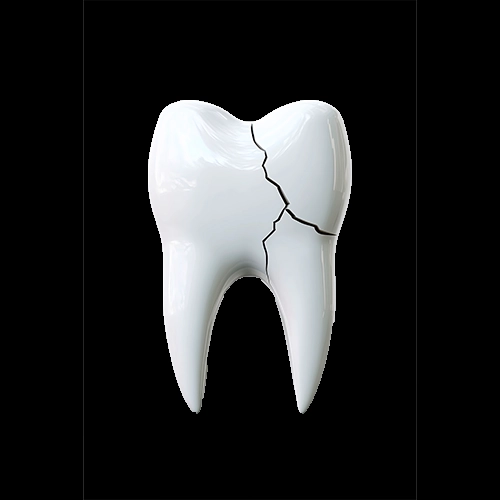 Close-up of a white tooth with a visible crack, representing tooth fracture and dental problems.
